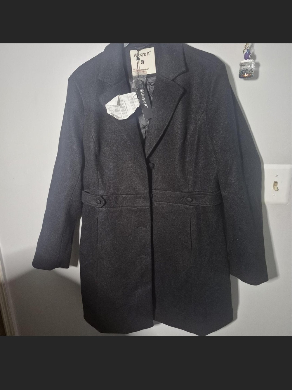 Allegra K Black Classic Single-Breasted Wool Pea Coat